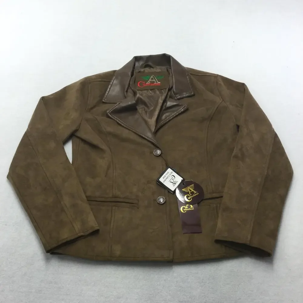 Collezioni Jacket Womens Medium Brown Faux Suede Notch Lapel Lined Blazer Italy